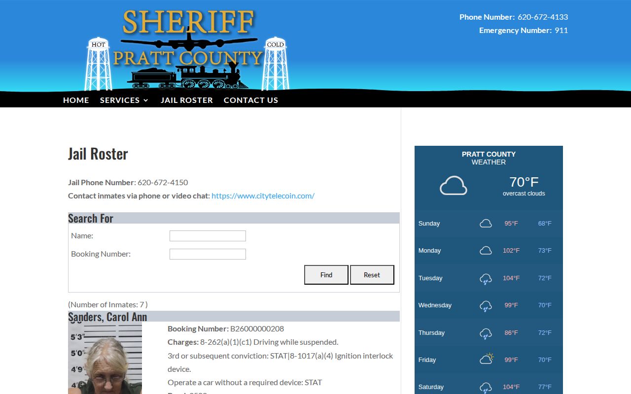 Pratt County busted mugshot jail roster search